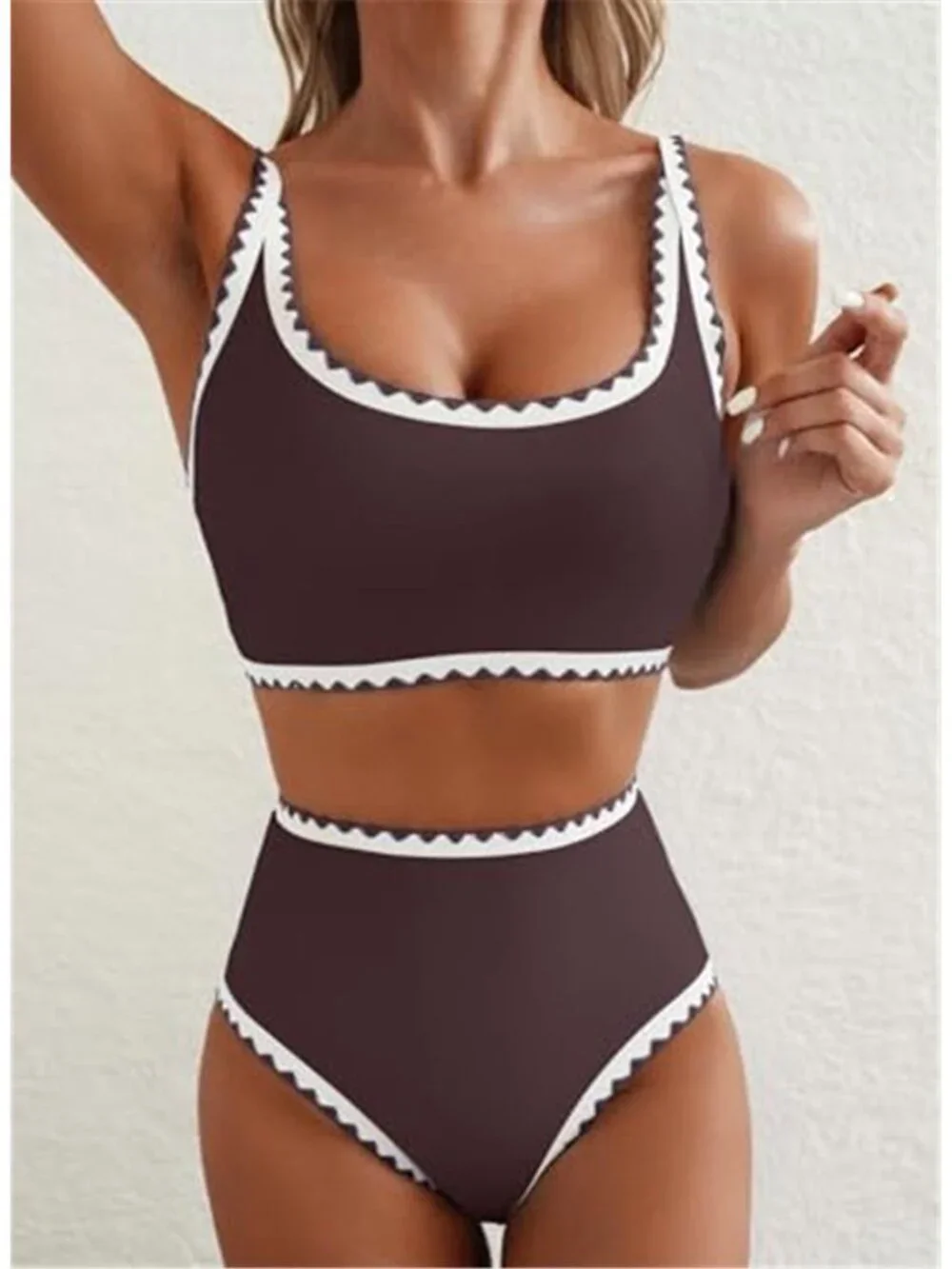 Floral Print High Waisted Bikini Set Two Piece Swimsuit Scoop Neck Bathing Suit